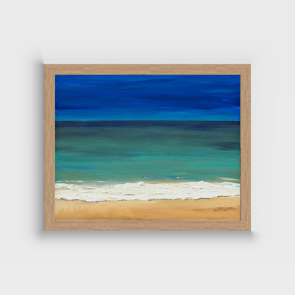 Beach at Dusk — framed in natural oak