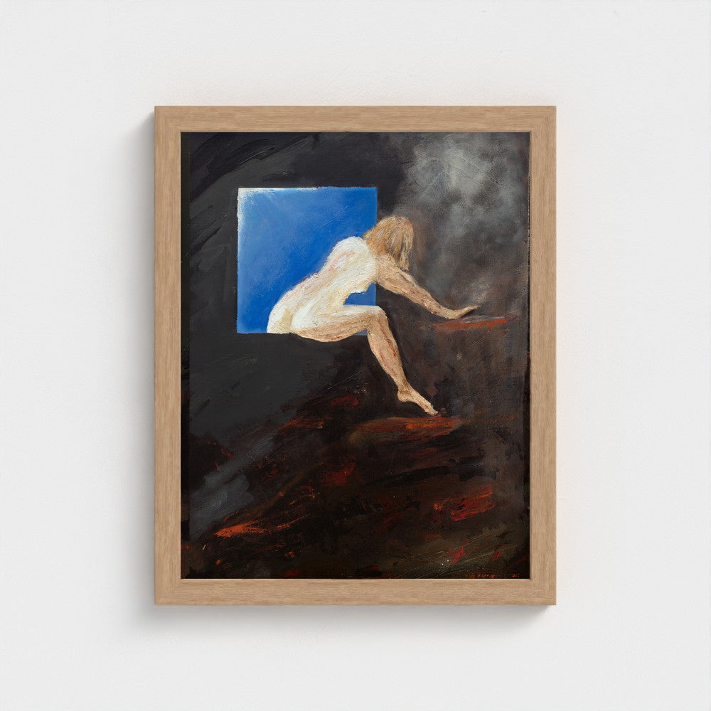 Entering the Unknown — framed in natural oak