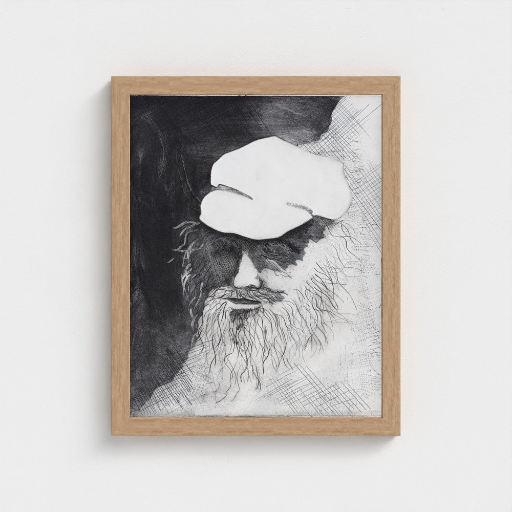 Man in Shadows — framed in natural oak