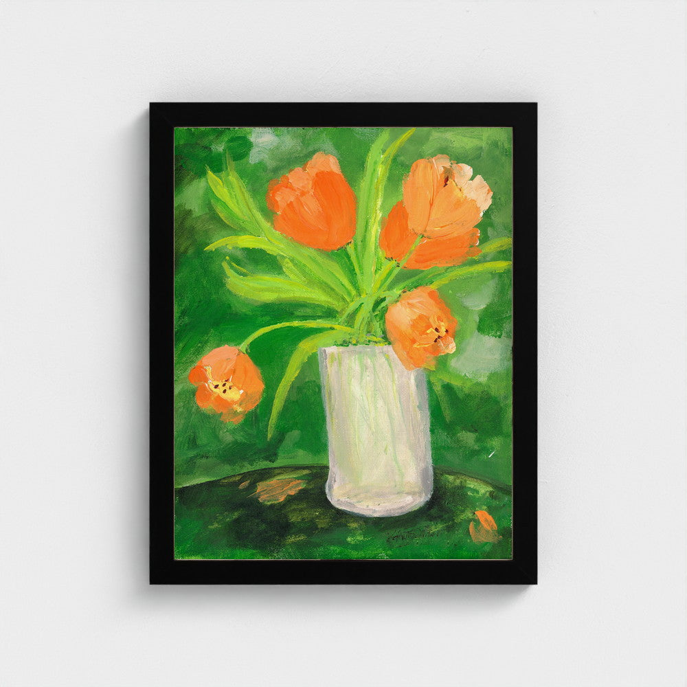 Tangerine Tulips — framed in matte black