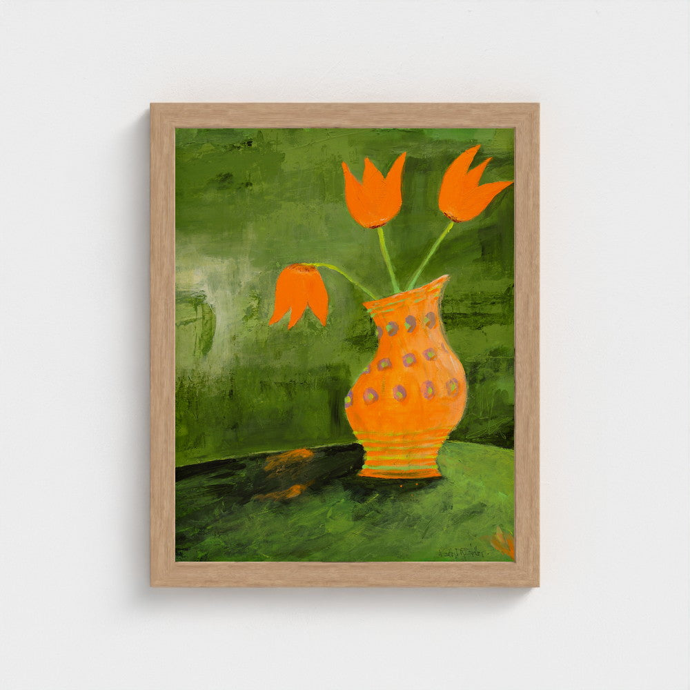 Wooden Tulips — framed in natural oak